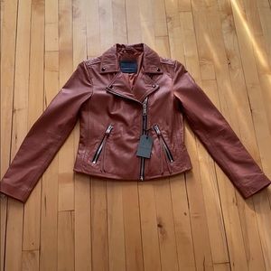 NWT; All Saints Dalby Leather Biker Jacket Rose